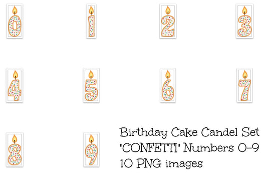 Birthday Candles "CONFETTI" Set of 10 PNG Clip Art