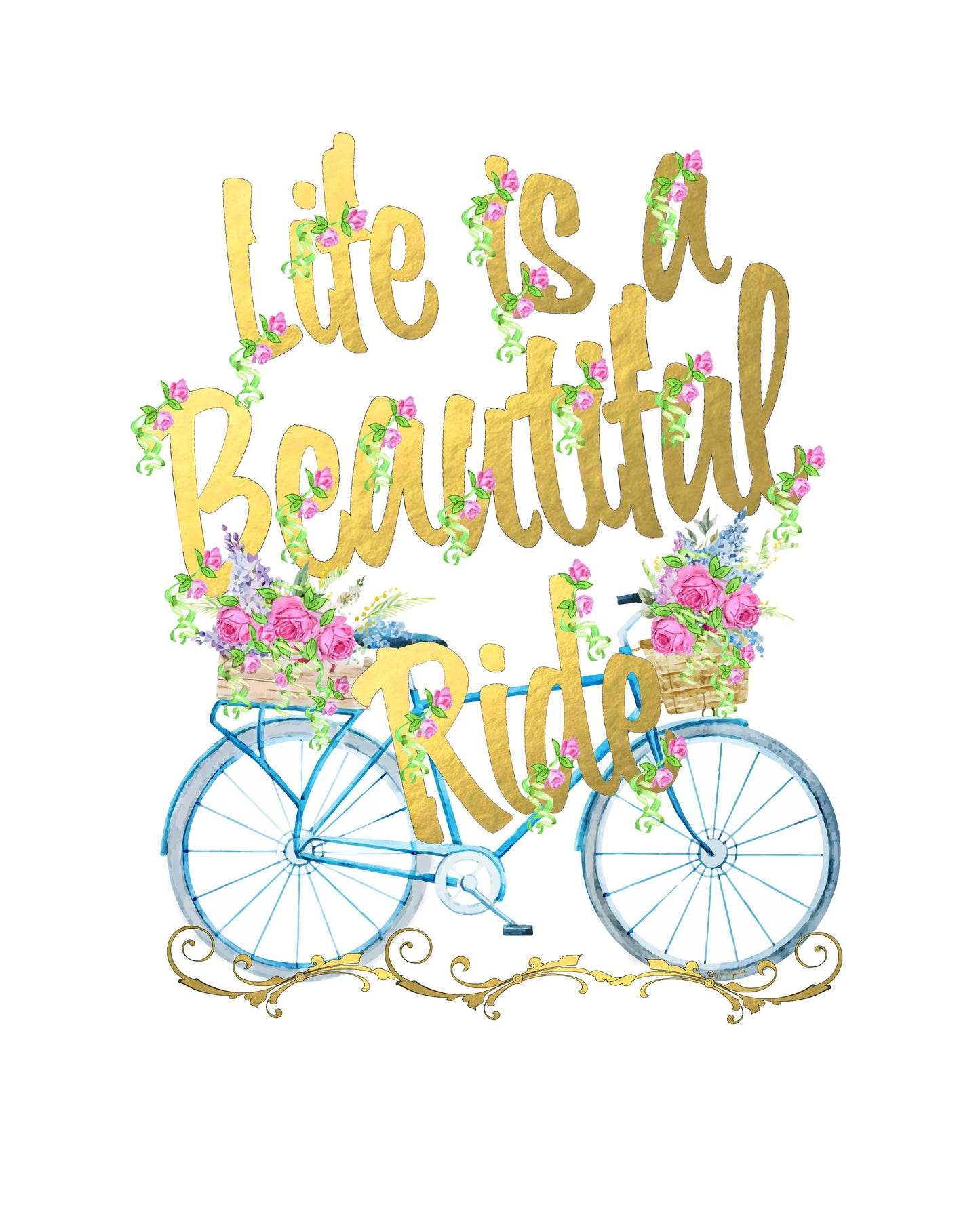 Bicycle Print Set Ready To Frame "Life is a Beautiful Ride" & "Take Time To Smell The Flowers"