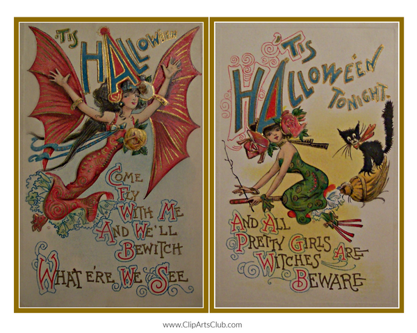 Beautiful Witches Halloween Bundle #6- Two Large Postcard Printable