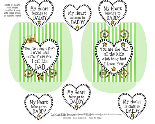Best Dad Greeting Card Pockets & Hearts Printable