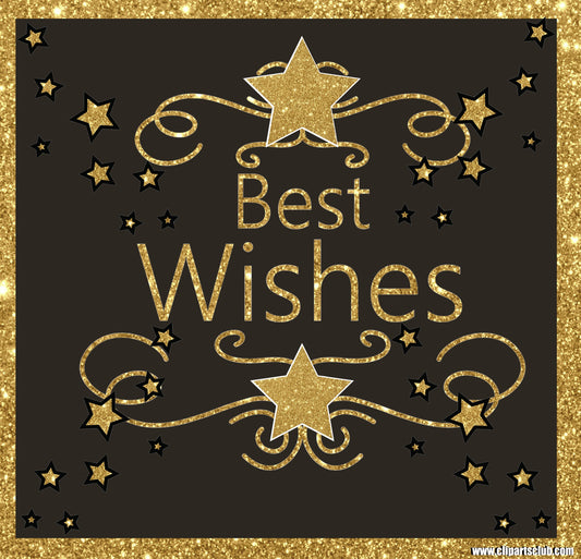 Best Wishes Facebook Greeting Card Gold & Black Glitter Celebration