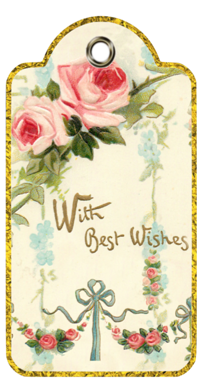 With Best Wishes Large Tag png transparent back clip art for art work, journals Scrapbooks. Roses and Cream