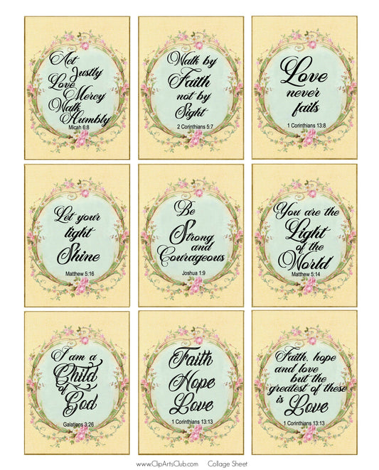 Rose Wreath Bible Verses Collage Sheet Printable set #3 - Beautiful Bible Verses