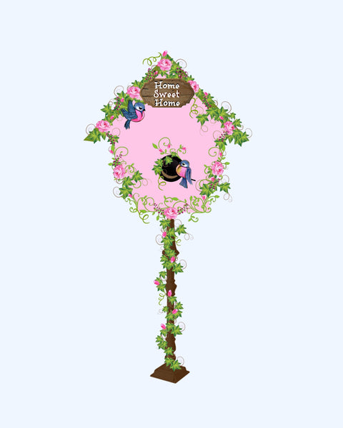 Deb's Beautiful Birdhouse Birds & Roses - Home Sweet Home 8X10 Print - Pink