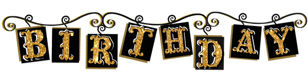 Birthday Gold Glitter & Black Fancy Banner