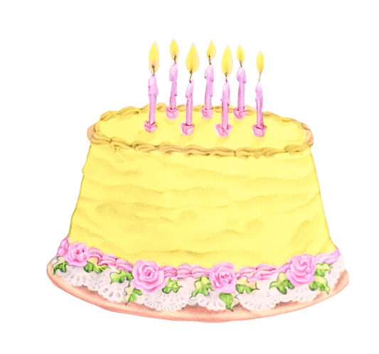 Birthday Cake Yellow - Pink & Green - Pink Roses