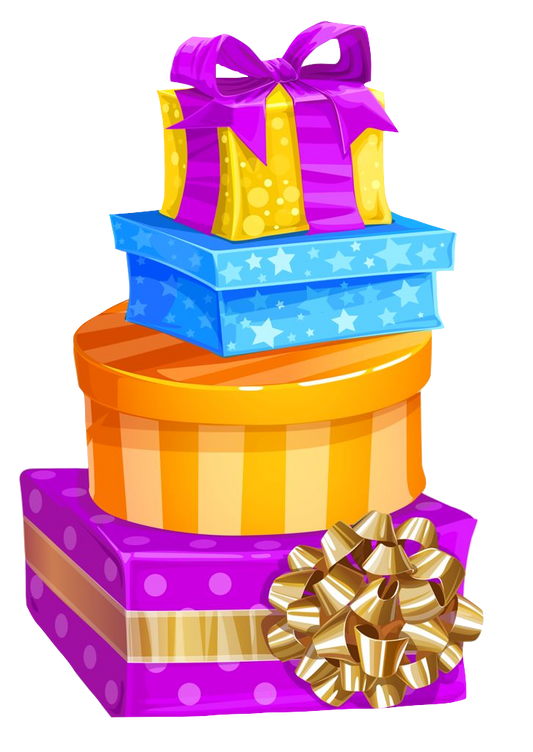 Presents & Boxes Stack - Pink - Blue- Yellow - Purple - Orange