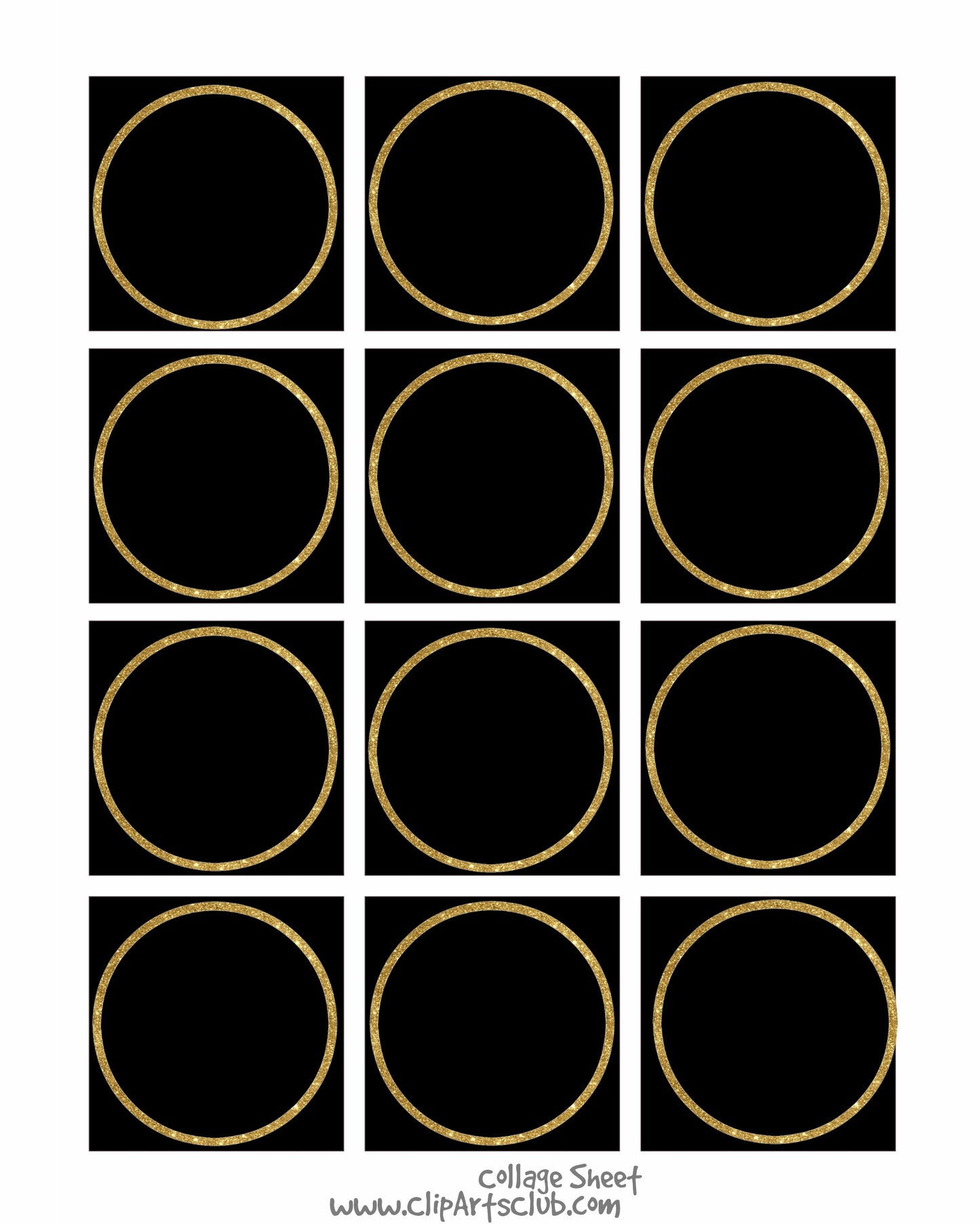 Black GOLD Glitter Circle Square Collage Sheet Blanks - Printable 8x10