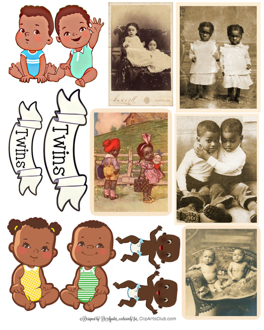 Adorable Black Baby Twins Printable Collage Sheet Ephemera Scraps