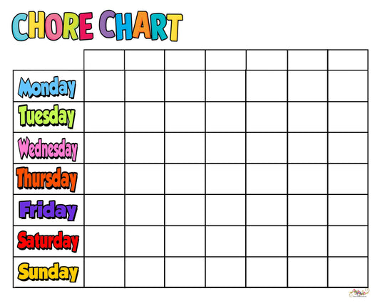 Chore Chart - Blank Printable - Bright Colors for Children & Teens