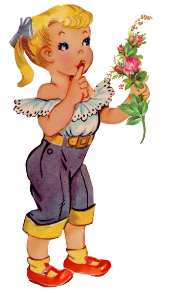 Blonde Little Girl Pony Tail & Roses