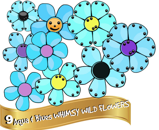 9  Aqua & Blues Wildflowers Bundle