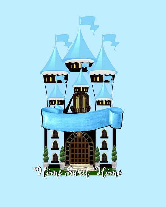 Home Sweet Home - Blue Castle Personalize Blank Banner for Family Name 8x10 Print