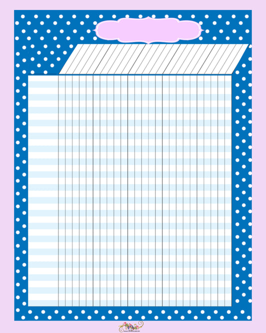 Blue & Lavender Polkadot Blank Printable Chart - Office - Home - School