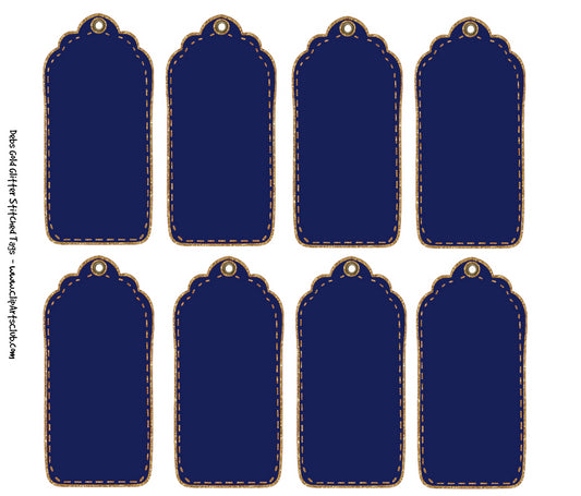 Navy Blue Gold Glitter Stitched Tags