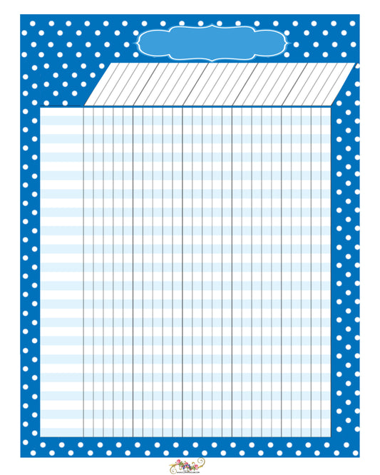 Blue & White Polkadot Blank Printable Chart - Office - Home - School