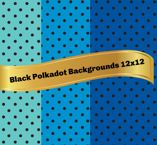 Blue & Black Polkadot Backgrounds - 3 Shades of Blue 12x12