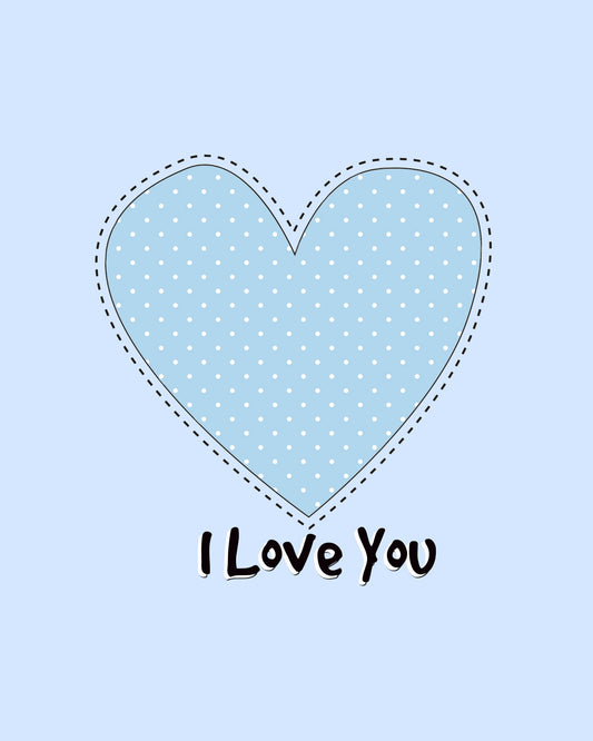 8X10 Blue Polkadot Heart Print  "I Love You"