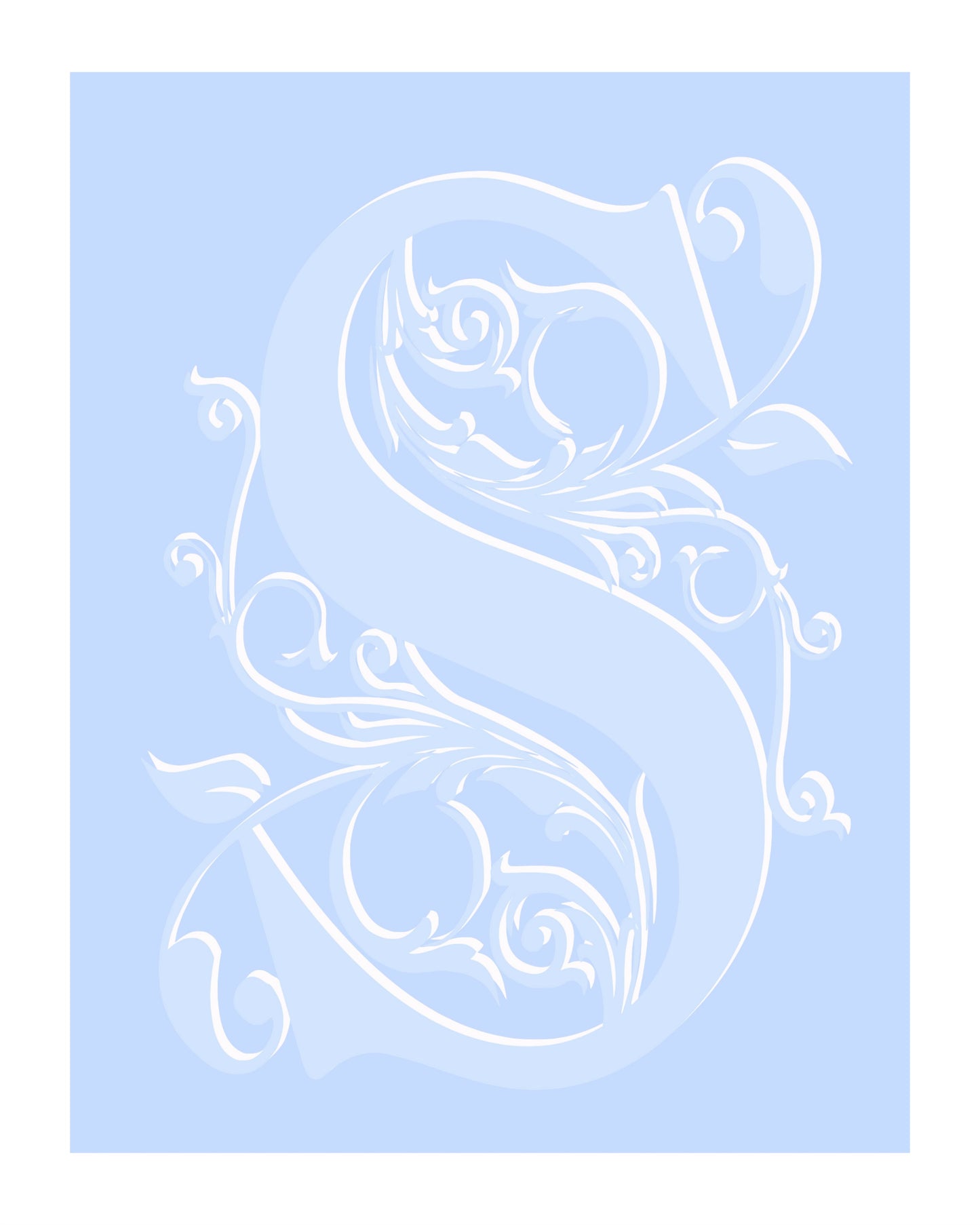 Blue S Monogram on Blue Background 8X10 Print "S" Initial Ready to frame