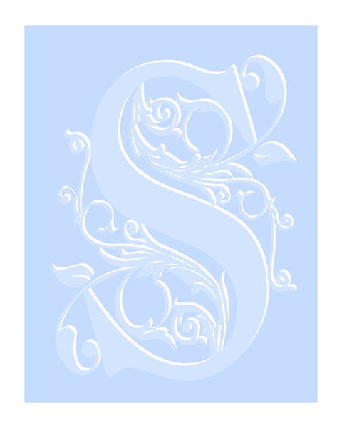 Blue S Monogram on Blue Background 8X10 Print "S" Initial Ready to frame