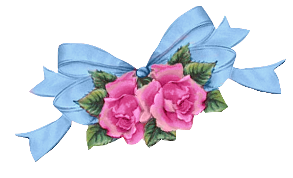 Blue Bow Ribbon with Pink Roses perfect for new baby boy scrapbooking