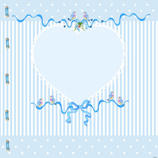Blue Heart Polkadots Stripes Bows & Blue Birds 12x12 Scrapbook Cover