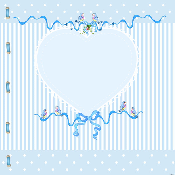 Blue Heart Polkadots Stripes Bows & Blue Birds 12x12 Scrapbook Cover