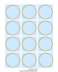 Blue  - GOLD Glitter Circle Square Collage Sheet Blanks Printable 8x10