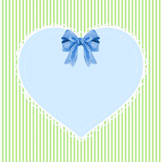 Blue Eyelet Heart on Green Stripes 12x12 Scrapbook Page, Frame or Background