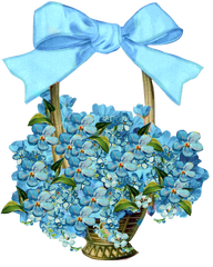 Blue Forget Me Not Flowers - Victorian Vintage Basket of  blue Flowers with beautiful blue bow