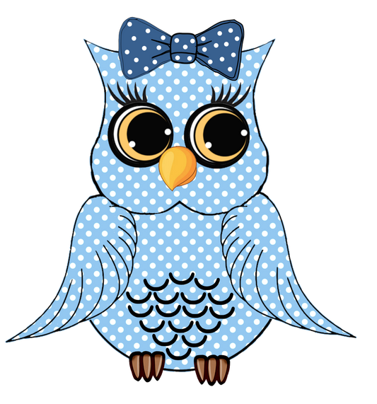 Polkadot Girly Owl - Blue
