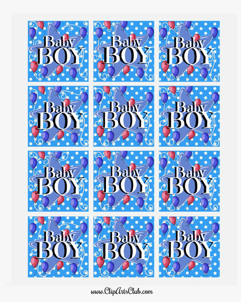 Baby Boy Blue Star & Polkadots -BABY BOY CUPCAKE TOPPERS PRINTABLE