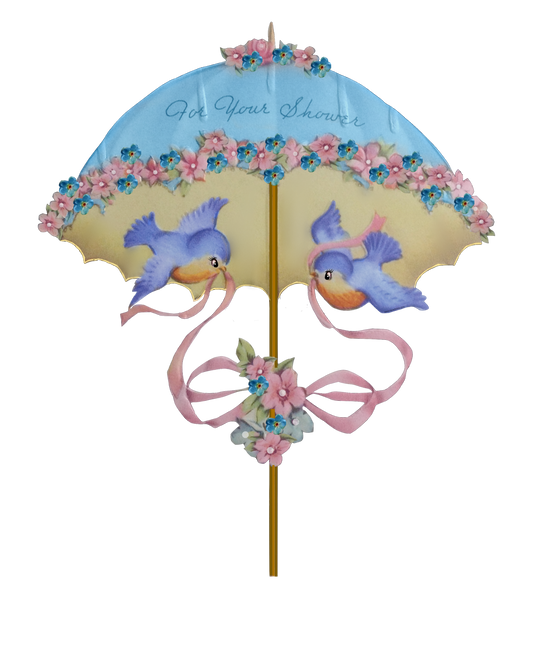 Baby Shower Vintage Umbrella with Blue Birds
