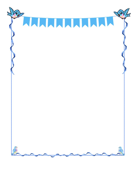 Bluebirds & Ribbons Border 8x10 Blue Print