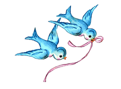 Beautiful Vintage Blue Birds Flying with a Pink Ribbon