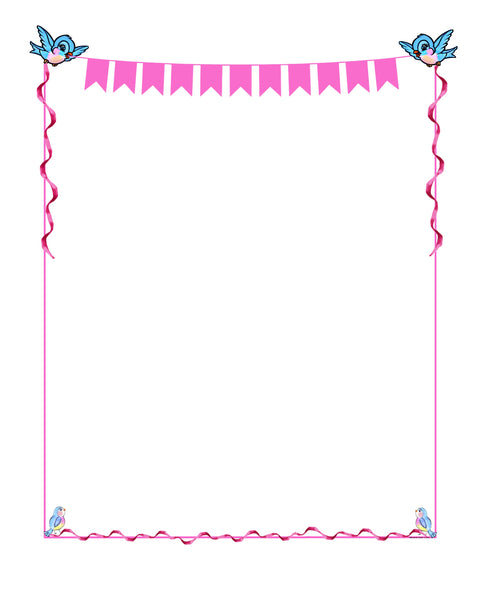 Bluebirds & Ribbons Border 8x10 Pink Print