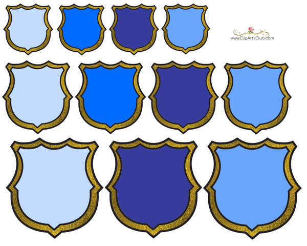 Gold Trimmed Blank Badges - Blues - Printable