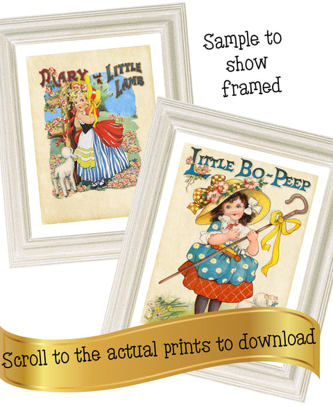 Baby Nursery or Girls Room Prints Set - Mary had a Little Lamb & Little Bo Peep Scroll to actual prints to download one or both