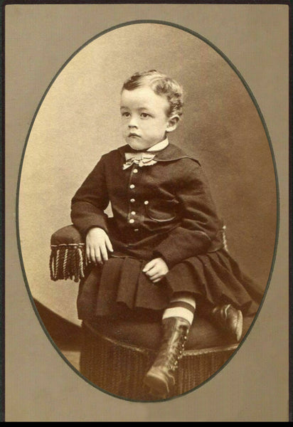 Beautiful Little Boy in His boots sitting as a Proper Boy Antique Cabinet Card photo