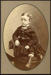 Beautiful Little Boy in His boots sitting as a Proper Boy Antique Cabinet Card photo
