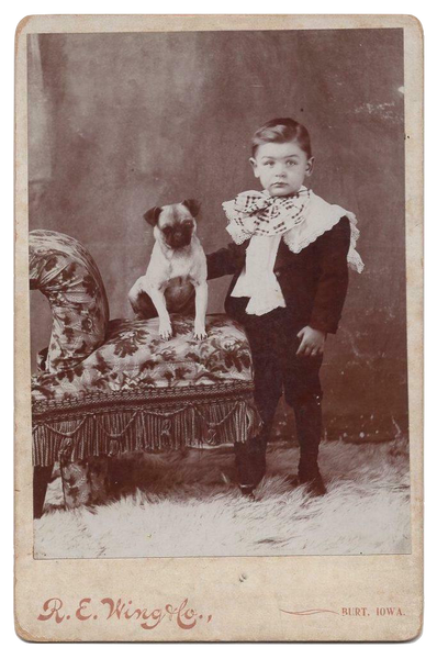 Handsome little boy with his Pug dog vintage antique photo