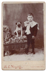 Handsome little boy with his Pug dog vintage antique photo