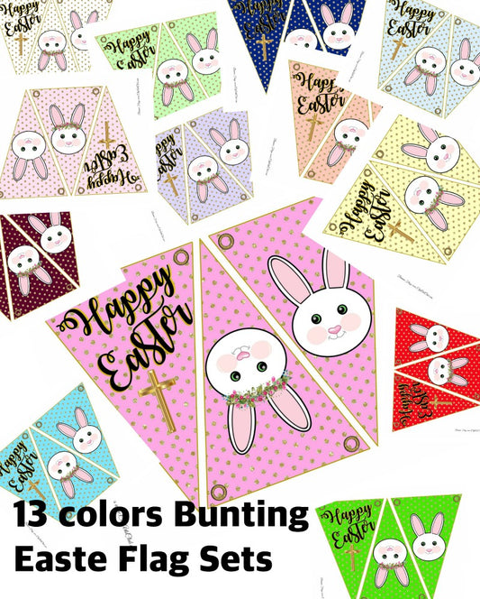 13 Colors - Easter Bunting Flag Sets - Gold Glitter Polkadots - Bunny Rabbits - SCROLL TO THE ONE YOU WANT