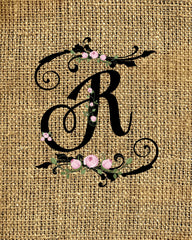R Monogram Burlap Rose