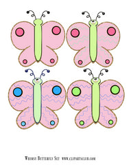 Butterfly - Pink & Gold Glitter Whimsy Butterfly Set #4 - 4 Butterflies Clip art & Printable