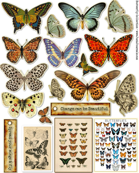 Butterfly Collection Page 1 - Printable Junk Journal Collage Sheet