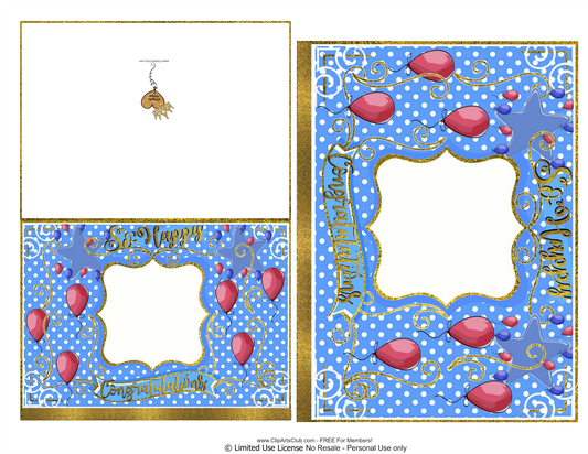 CONGRATULATIONS CARD Blue Stars & Red Balloons Blank Cards Set Printable Ready to Personalize!