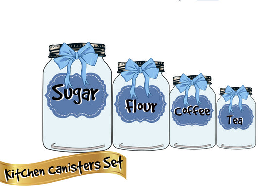 Country Kitchen Blue Canister Set Mason Jars