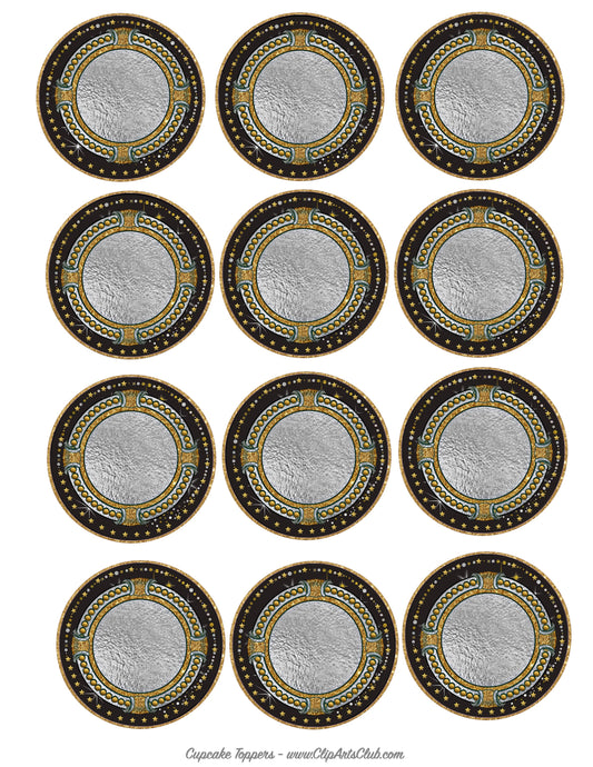Blank Gold Silver Circles Celtic Style Collage Sheet - Cupcake Party Toppers