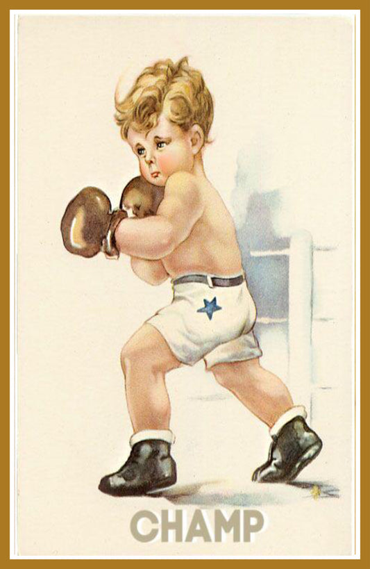 Champ - Adorable Little Boy Boxer vintage postcard
